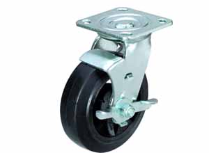 Чугунное колесо поворотное с тормозом усиленное с площадкой для большегрузных тележек